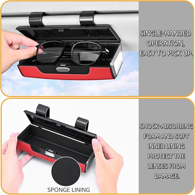 Car Sunglasses Holder for Sun Visor, Button Leather Eyeglass Hanger and Interior Storage Box