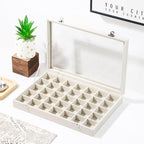 Coward Ring Earring Jewelry Organizer Box, 35 Grids Dustproof Display Holder Case, Beige Velvet Jewelry Bead Display Tray Cas