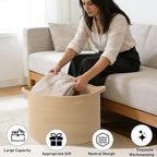 65L Extra Large Woven Cotton Rope Blanket Basket with Handles, Laundry Hamper Storage Bin for Pillows, Comforters,Clothes, To