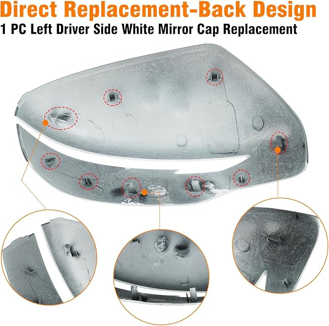 Moonlinks Compatible with Nissan Rogue 2014-2020/Murano 2015-2024/Pathfinder 2017-2020 Left Driver Mirror Cover Replacement, White Left Side Clip-on Mirror Cap Replaces for 96374-4BA0A