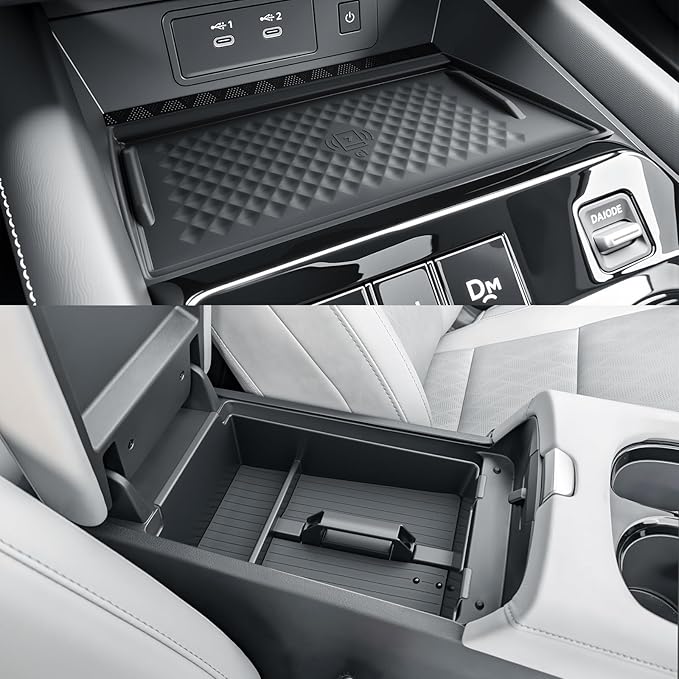 BIBIBO 2Pack for 2025 Murano Center Console Organizer 2025 Nissan Murano SV/SL/Platinum Console Armrest Tray +2025 Murano Wireless Charging Silicone Mat Murano 2025 Insert Organizer Nissan Murano 2025