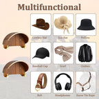 2 Pack Cowboy Hat Rack, Wooden Satin Finish Hat Holder on Wall,Non-Damage Brim Design, Hat Hooks Can Keeps Original Shape of 