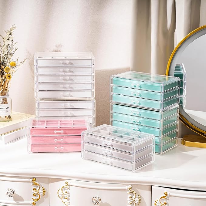ProCase Earring Holder Organizer Jewelry Box with 8 Drawers, Acrylic Clear Earring Case with Adjustable Velvet Trays for Wome