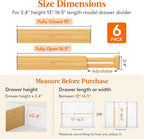 Lifewit 2.4" High 6 Pack Bamboo Drawer Dividers 33-42cm/13-16.5" Adjustable Wooden Drawer Organizer for Clothes/Utensils, Exp