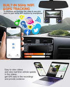 Dash Cam 360°, 4 Channel Camera for Cars Front and Rear Inside, 2K FHD Mini Dashcam, 5G WiFi, GPS, Free 64G Card, Voice Contr