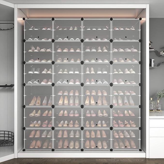 ROJASOP Shoe Storage Cabinet, 12-Tier Shoe Organizer 96 Pairs Extra Large Plastic Shoe Rack with Covers Portable Shoe Rack Or