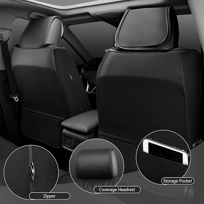 CAR PASS Leather Seat Covers Full Set, Luxury Seat Protector for Cars, Waterproof PU 5-Seat Car Seat Covers Universal for SUV