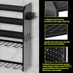 KAFAHOM Power Tool Organizer,Large 8 Drill Holder Wall Mount with 2 Side Pegboards,5 Layer Metal Tool Storage Rack with 12 Ho