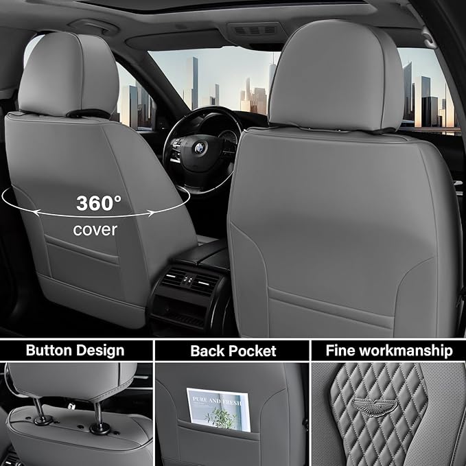 Coverado Car Seat Covers, Gray Seat Covers Full Set, Auto Seat Cover 5 Seats, Car Seat Cushion, Car Seat Covers Front Seats B