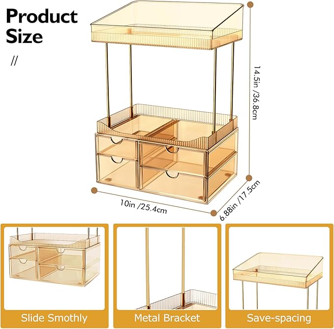 SNSLXH 4 Drawers Makeup Organizer - 4 Tier Makeup Storage, Cosmetics Organiser, Ideal for Cosmetic, 4 Dividers with Drawers f