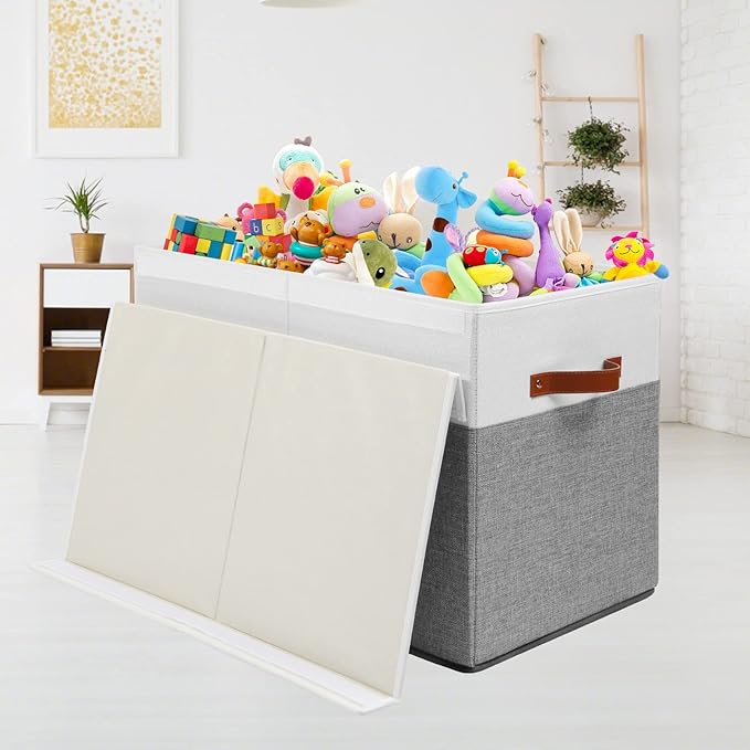 Gowee Large Toy Storage Box with Lid, Sturdy Toys Storage Chest Bin Organizer Basket with Dividers for Kids, Boys, Girls, Nur
