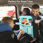 2Pack Car Backseat Organizer with Foldable Table Tray,6 Storage Pockets Car Storage Organizer with Tablet Holder,Car Seat Back Protectors Kick Mats Travel Accessories Blue