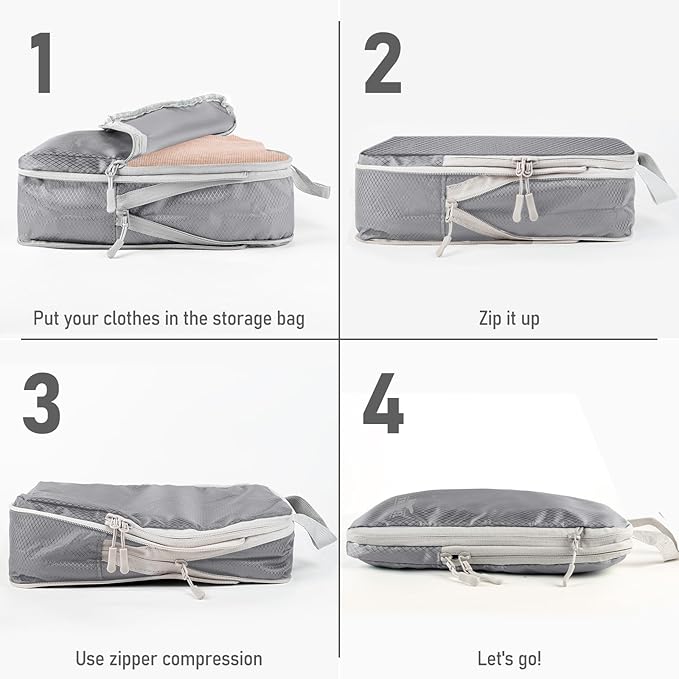 6 Set Compression Packing Cubes, Suitcase Organizer, Lightweight Travel Essentials, Compression Bags For Travel Accessories L