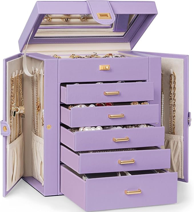 AKOZLIN 6-Tier Jewelry Box Organizer Functional 5 Drawers Leather Jewelry Storage Case for Women Girls Ring Necklace Earring 