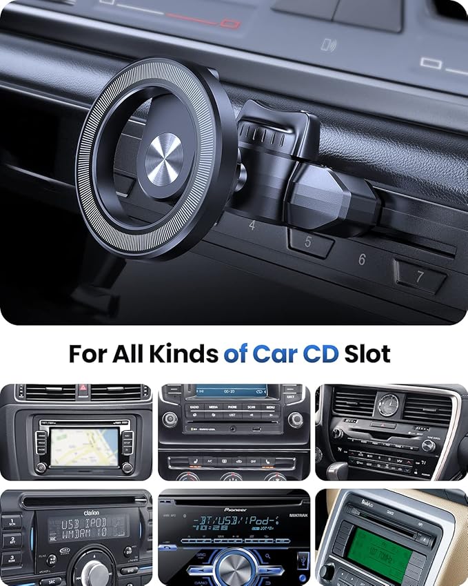 OQTIQ for MagSafe CD Phone Mount[Hollow Ring Design] Magnetic Phone Holder for Car CD Phone Holder Mount for iPhone 16 15 14 13 Pro Max Mini Plus MagSafe Case All Phones