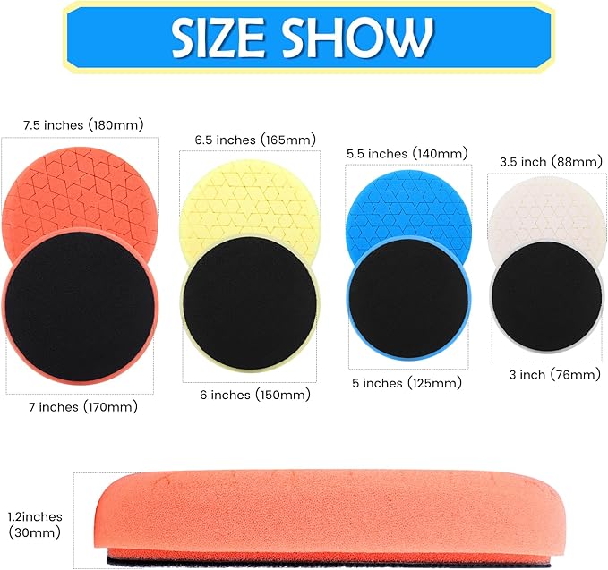 IPELY 6 Pcs 7 Inch Buffing Pads, Polishing Pads 7 Inch 180 mm Face for 6.7 Inch 170mm Base Plate Compounds, Buffer Pads for Polishing and Waxing