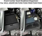 Center Console Seat Headrest Organizer for 2011-2024 2025 Ford F150 F250 F350 F450 F550 F650 Accessories, Storage Tray with Non-Slip Rubber Mat (Jump Seat Only)