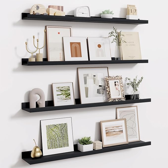 Fun Memories 36 Inch Floating Shelves for Wall - Wall Shelves with Lip Set of 4 - Nursery Bookshelf for Storage - Picture Led
