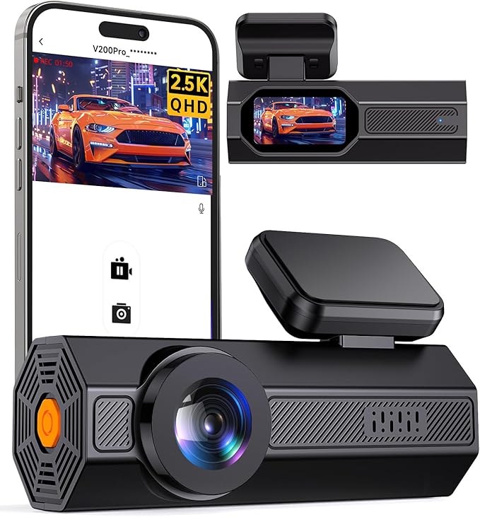 Dash Cam, 2.5K Dash Cam Front, VEEMENT Dash Camera for Cars, 1440P Car Dash Camera with APP, WiFi Dash Cams with WDR Night Vi