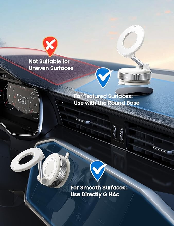 Lamicall Car Phone Mount - [70 LBS Strongest Suction] for Magsafe Car Mount, 360° Adjustable Suction Cup Phone Mount Dashboard Windshield Vacuum Magnetic Phone Holder for Car White