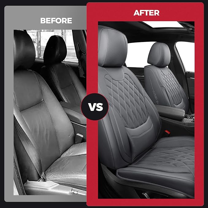 FREESOO Front Car Seat Covers - Luxury Breathable Waterproof Faux Leather Car Seat Cushion Protectors with Lumbar Support, Un