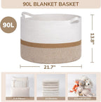 INDRESSME XXXLarge Cotton Rope Basket 21.7" x 21.7" x 13.8" Woven Baby laundry Blanket Basket for Home Decor Living Room Nurs