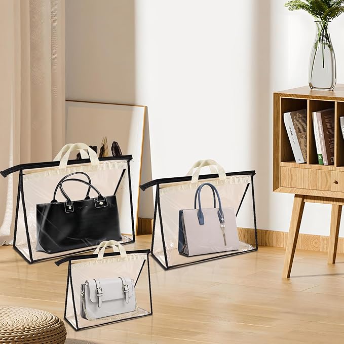9 Pack Dust Bags for Handbags, Clear Handbag Storage Organizer, Purse Protector Storage Bag, Transparent Purse Organizer for 