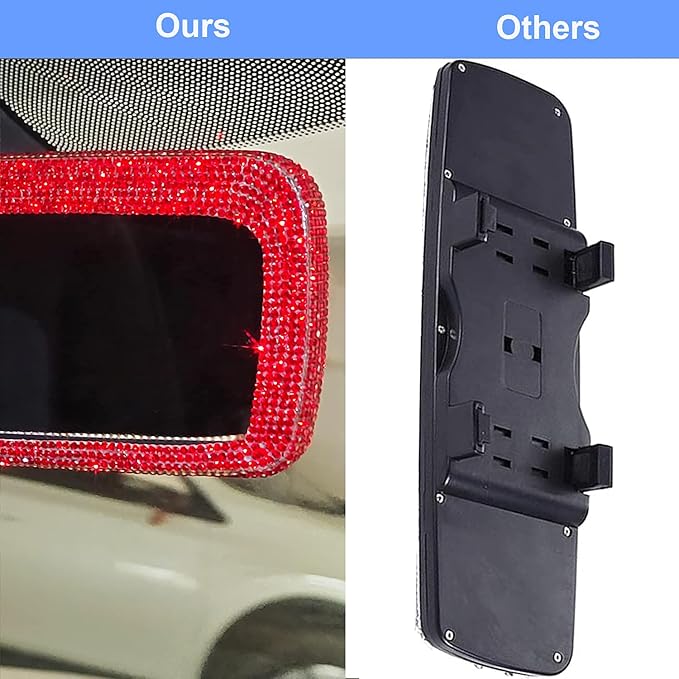 Unifizz Bling Rhinestone Rear View Mirror Cover, Car Rear View Mirror with Crystal Diamonds Bling Rhinestones Car Rear View Mirror Car Interior Trim(Red)