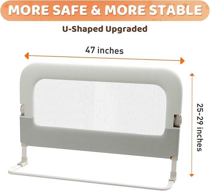 omzer Bed Guard Rail for Toddlers - 47inch Foldable & Adjustable Height Baby Bed Safety Side Rails - Large Toddler Crib Raili