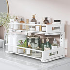 2 Packs 21IN Depth Under Sink Organizer, 2-Tier Pull Out Cabinet Organizer With Smooth Circular Rail, Large Capacity Metal Me