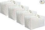 Soft Large Canvas Comforter Storage Bags with Four Carrying Handles and Clear Window, Closet Organizer for Clothing, Blankets