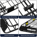 Forluck 64 x 39 x 5 Inch Universal 250 LBS Heavy Duty Roof Rack Cargo Carrier with Waterproof Bag, Extension Rooftop Cargo Carrier, Car Top Luggage Holder for SUV, Truck or RV Steel Construction