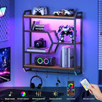 HOOBRO 27.5" Floating Shelf with LED Lights, Gaming LED Wall Mounted Shelf with Hanging Rod & 4 S-Hooks, 4-Tier Hanging Displ