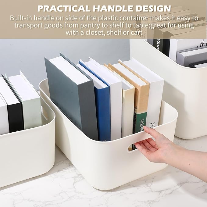 Zopeal Plastic Storage Bins 10 Pcs White Pantry Organizer Bins Small Baskets Storage Containers for Home Kitchen (14 x 10.5 x
