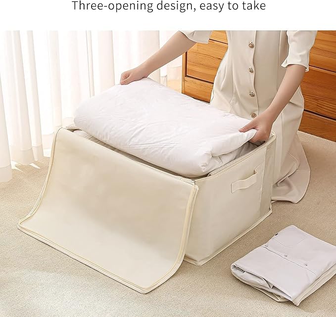 3-Pack Large Canvas Comforter Storage Bags for Clothes Sweater Clothes Organizer with Dual Zipper Three Carrying Handles for 