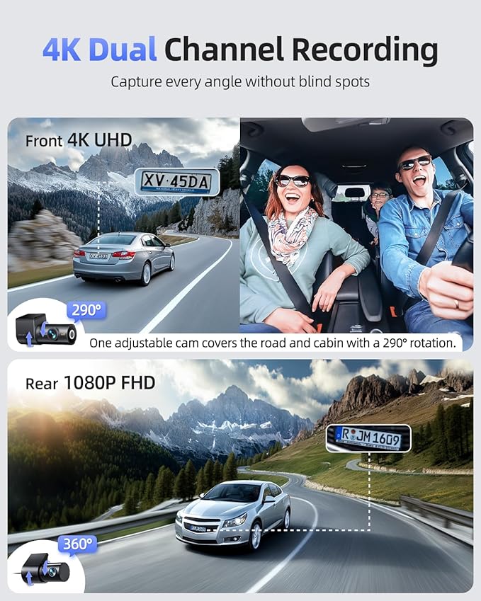 4K Dash Cam Front and Rear, 5G WiFi & GPS & 64GB Card, 1.5" IPS Display Dash Camera for Cars, 4K+1080P Dual Car Dashcam with 