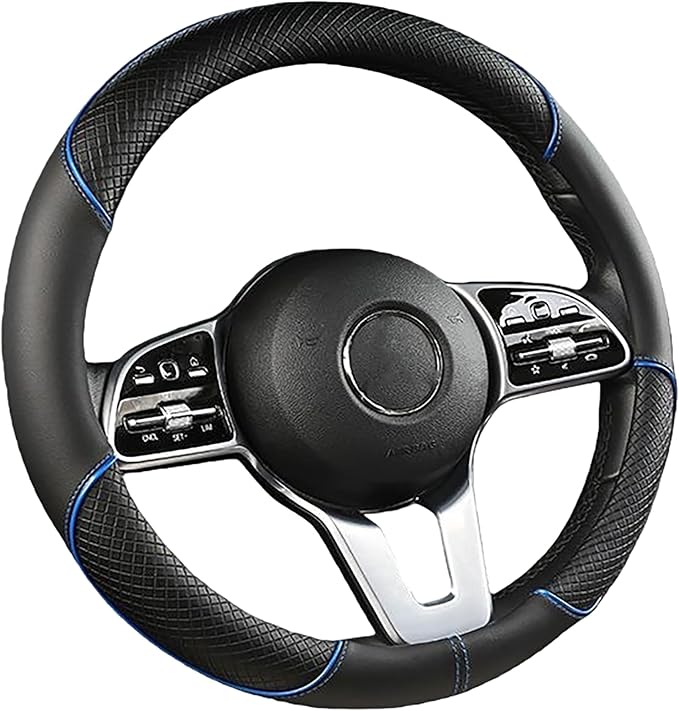 Steering Wheel Cover, Premium Nappa Leather Steering Wheel Cover, Non-Slip & Breathable, Universal Fit for 14.5-15 Inch Wheel