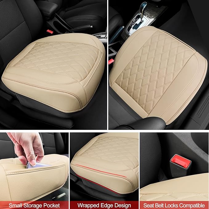 1 Pack Leather Front Car Seat Cover Bottom Car Seat, Anti-Slip and Full Wrap Driver Car Seat Protectors, Luxury Waterproof Bo