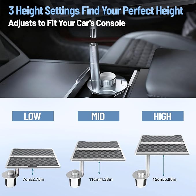 360° Rotating Car Table & Car Tray Desk for Round Cup Holder, Foldable Design & Easy Install, Car Accessories Compatible with Tesla