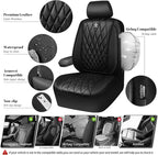 CAR PASS Piping Luxury Faux PU Leather Two Front Car Seat Covers, Waterproof Anti Slip Seat Covers Compatible with Front Seat