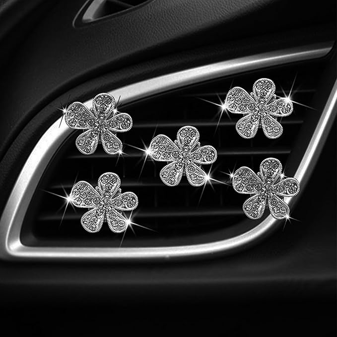 LARDROK 5 Pcs Car Vent Clip,Bling Flower Car Air Fresheners Vent Clips Cute Car Vent Decorations,Car Diffuser Rhinestone Car 