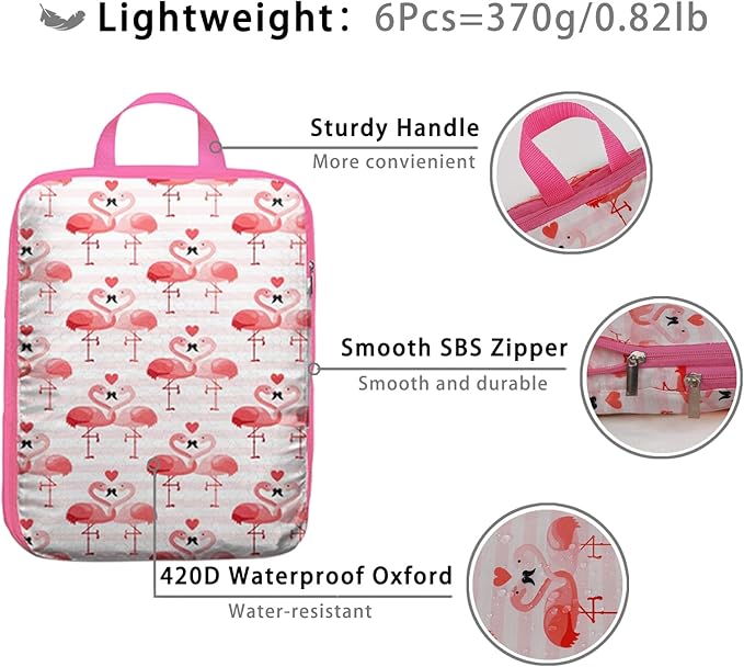 6 Pcs Compression Packing Cubes, Packing Cubes for Travel, Waterproof Luggage Organizer Bags Set, Cute Packaging Cubes for Wo