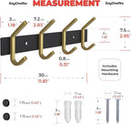 Coat Rack Wall Mount – Black and Gold Hook Rail with 4 Double Coat Hooks, 12 Inch Stainless Steel Wall Hooks for Entryway, Ba