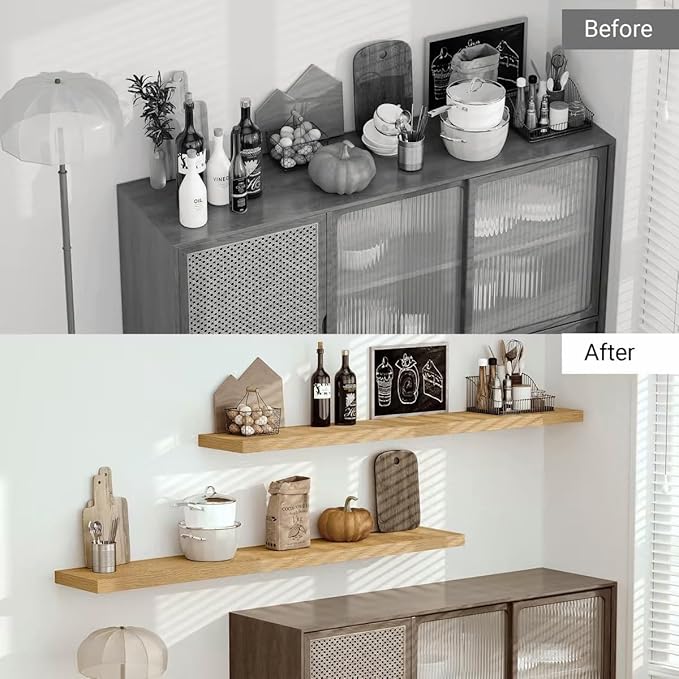 Vivelove 12" Deep Floating Shelves with Invisible Brackets, 72" Wall Shelves for Bathroom Bedroom Kitchen Living Room Laundry