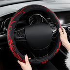 Red Embroidery Butterfly Car Steering Wheel Cover,14.5-15 Inch Universal Leather Covers Breathable Anti-Slip Odorless Steerin