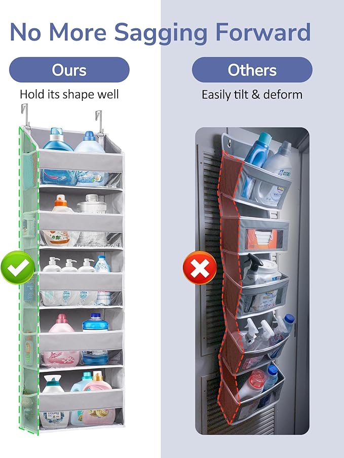 ULG 1 Pack Over Door Organizer with 5 Large Pockets 10 Mesh Side Pockets, 44 lbs Weight Capacity Hanging Storage Organizer wi