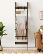 Hzuaneri Blanket Ladder for Living Room, Decorative Quilt Rack with 4 Removable Hooks, 6-Tier Farmhouse Ladder Holder Shelf O