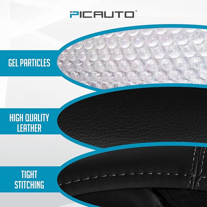 PIC AUTO Steering Wheel Cover, Glitter Gel Particles & Black Luxury Leather Car Steering Cover, Universal Fit 14.5"-15.5" Ant