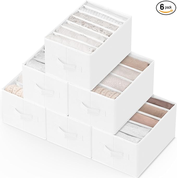 Criusia 6 Pack Large Clothes Organizer, Wardrobe Closet Organizer and Storage with Handles, Foldable Fabric Closet Organizers