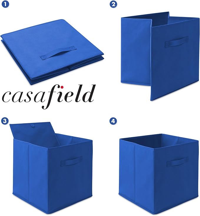 Casafield Set of 6 Collapsible Fabric Cube Storage Bins, Royal Blue - 13" Foldable Cloth Baskets for Shelves, Cubby Organizer